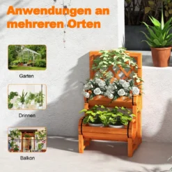 Hochbeet Gartenbeet mit 2 Pflanzkästen & Spalier 45 x 45 x 80,5 cm Orange