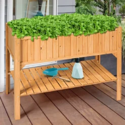 Hochbeet Garten Pflanzkasten Pflanztrog mit Ablage 119 x 57 x 90 cm aus Holz