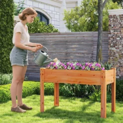 Hochbeet Holz Erhöhtes Gartenbeet Pflanzkasten mit Drainagelöchern Gemüsebeet Pflanzbeet rechteckig 120 x 60 x 82 cm Braun