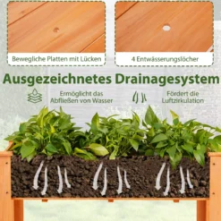 Hochbeet Holz Erhöhtes Gartenbeet Pflanzkasten mit Drainagelöchern Gemüsebeet Pflanzbeet rechteckig 120 x 60 x 82 cm Braun