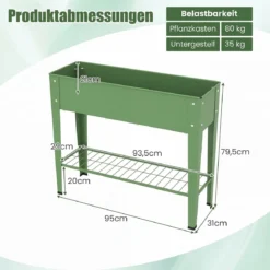 Hochbeet Metall Erhöhter Blumenkasten mit Stützbeinen Pflanzkasten mit Ablage & Abflussloch 95 x 31 x 80 cm