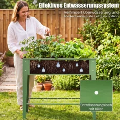 Hochbeet Metall Erhöhter Blumenkasten mit Stützbeinen Pflanzkasten mit Ablage & Abflussloch 95 x 31 x 80 cm