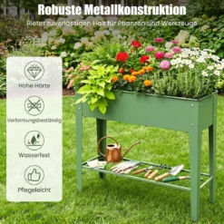 Hochbeet Metall Erhöhter Blumenkasten mit Stützbeinen Pflanzkasten mit Ablage & Abflussloch 95 x 31 x 80 cm