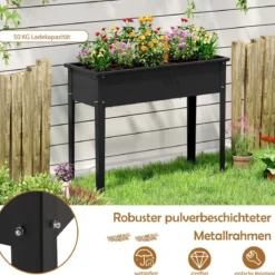 Hochbeet Metall erhöhtes Gartenbeet bis 50 kg Pflanzgefäß 100 x 40 x 80 cm Schwarz