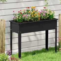 Hochbeet Metall erhöhtes Gartenbeet bis 50 kg Pflanzgefäß 100 x 40 x 80 cm Schwarz