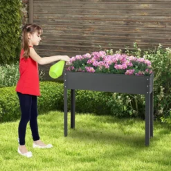 Hochbeet Metall Pflanzkasten Garten Blumenbeet mit Entwässerungsloch 102 x 26,5 x 80 cm Schwarz