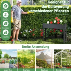 Hochbeet Metall Pflanzkasten Garten Blumenbeet mit Entwässerungsloch 102 x 26,5 x 80 cm Schwarz