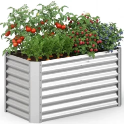 Hochbeet Metall Rechteckiger Pflanzkasten aus Verzinktem Blech mit Offenem Boden 119,5 x 61,5 x 60,5 cm