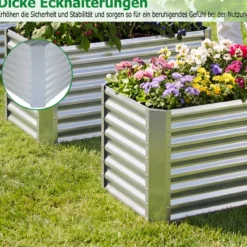 Hochbeet Metall Rechteckiger Pflanzkasten aus Verzinktem Blech mit Offenem Boden 119,5 x 61,5 x 60,5 cm