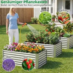 Hochbeet Metall Rechteckiger Pflanzkasten aus Verzinktem Blech mit Offenem Boden 119,5 x 61,5 x 60,5 cm
