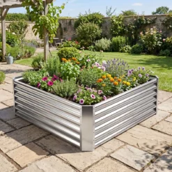 Hochbeet Metall Rechteckiger Pflanzkasten aus Verzinktem Blech mit Offenem Boden 124 x 124 x 44,5 cm