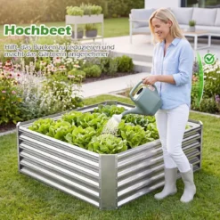 Hochbeet Metall Rechteckiger Pflanzkasten aus Verzinktem Blech mit Offenem Boden 124 x 124 x 44,5 cm