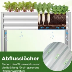 Hochbeet mit Beinen aus Metall Erhöhtes Gartenbeet Stabiler Pflanzkasten für Balkon Terrasse & Garten Schwarz/Grau/Silber