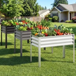 Hochbeet mit Beinen aus Metall Erhöhtes Gartenbeet Stabiler Pflanzkasten für Balkon Terrasse & Garten Schwarz/Grau/Silber