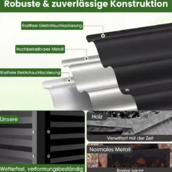 Hochbeet mit Beinen aus Metall Erhöhtes Gartenbeet Stabiler Pflanzkasten für Balkon Terrasse & Garten Schwarz/Grau/Silber
