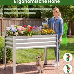 Hochbeet mit Beinen aus Metall Erhöhtes Gartenbeet Stabiler Pflanzkasten für Balkon Terrasse & Garten Schwarz/Grau/Silber