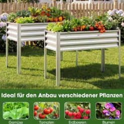 Hochbeet mit Beinen aus Metall Erhöhtes Gartenbeet Stabiler Pflanzkasten für Balkon Terrasse & Garten Schwarz/Grau/Silber