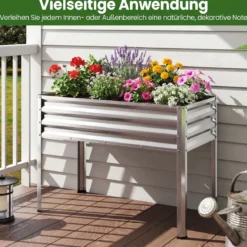 Hochbeet mit Beinen aus Metall Erhöhtes Gartenbeet Stabiler Pflanzkasten für Balkon Terrasse & Garten Schwarz/Grau/Silber