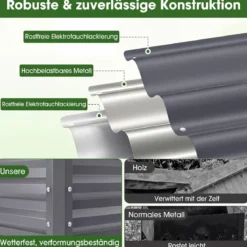 Hochbeet mit Beinen aus Metall Erhöhtes Gartenbeet Stabiler Pflanzkasten für Balkon Terrasse & Garten Schwarz/Grau/Silber