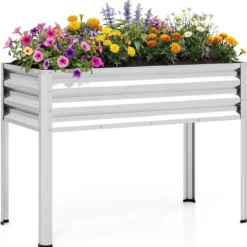 Hochbeet mit Beinen aus Metall Erhöhtes Gartenbeet Stabiler Pflanzkasten für Balkon Terrasse & Garten Schwarz/Grau/Silber