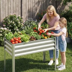 Hochbeet mit Beinen aus Metall Erhöhtes Gartenbeet Stabiler Pflanzkasten für Balkon Terrasse & Garten Schwarz/Grau/Silber