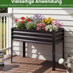 Hochbeet mit Beinen aus Metall Erhöhtes Gartenbeet Stabiler Pflanzkasten für Balkon Terrasse & Garten Schwarz/Grau/Silber