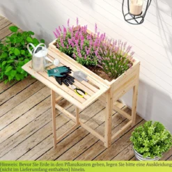 Hochbeet mit klappbarer Tischplatte Blumenkasten Holz mit Abflusslöchern 63 x 67 x 74 cm Natur