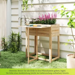 Hochbeet mit klappbarer Tischplatte Blumenkasten Holz mit Abflusslöchern 63 x 67 x 74 cm Natur