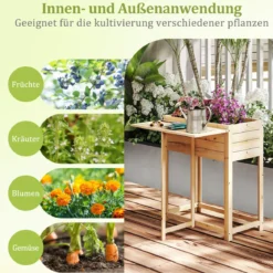 Hochbeet mit klappbarer Tischplatte Blumenkasten Holz mit Abflusslöchern 63 x 67 x 74 cm Natur