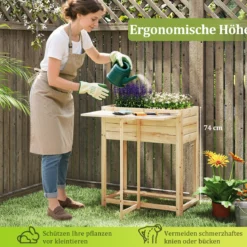 Hochbeet mit klappbarer Tischplatte Blumenkasten Holz mit Abflusslöchern 63 x 67 x 74 cm Natur