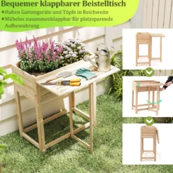 Hochbeet mit klappbarer Tischplatte Blumenkasten Holz mit Abflusslöchern 63 x 67 x 74 cm Natur