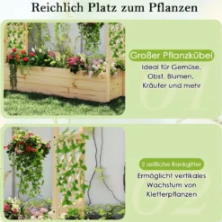 Hochbeet mit Rankgitter & hängendem Dach Pflanzkasten mit Rankhilfe & Abflusslöchern Blumenkasten Natur 150 x 50 x 104 cm