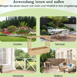 Hochbeet mit Rankgitter & hängendem Dach Pflanzkasten mit Rankhilfe & Abflusslöchern Blumenkasten Natur 150 x 50 x 104 cm