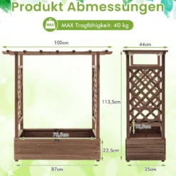 Hochbeet mit Rankgitter & Hängendem Dach Pflanzkasten Blumenkasten für Kletterpflanzen