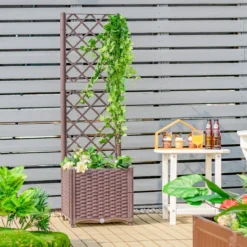 Hochbeet mit Spalier Pflanzgefäß für Kletterpflanzen 40 x 40 x135 cm Braun