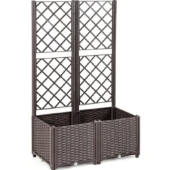 Hochbeet mit Spalier Pflanzgefäß für Garten Pflanzkasten 80 x 40 x135 cm Braun