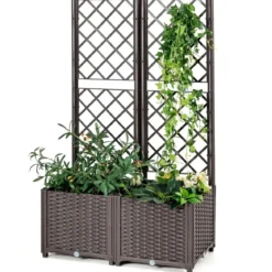 Hochbeet mit Spalier Pflanzgefäß für Garten Pflanzkasten 80 x 40 x135 cm Braun