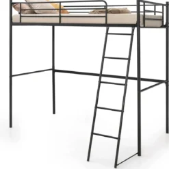 Hochbett aus Metall Hochbelastbares Etagenbett mit integrierter Leiter 206 x 95 x 180,5 cm Schwarz