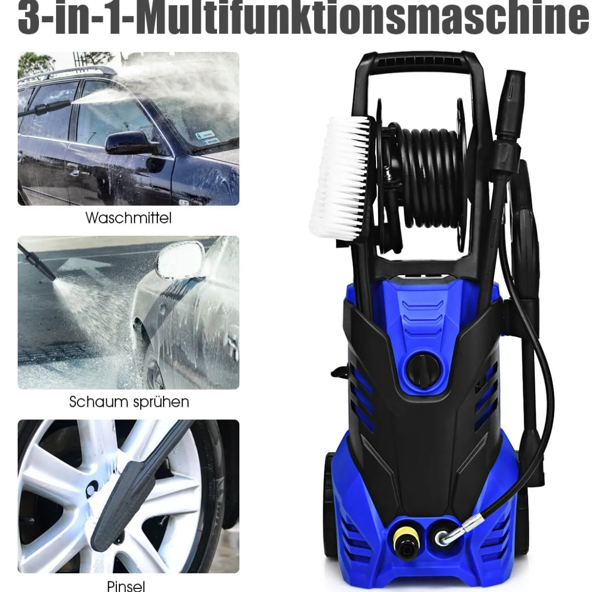 Hochdruckreiniger mit Hochdruckdüse & Zubehör ideal für Garten und Haus 140 Bar 6 L/Min 2000W Blau