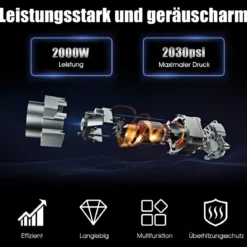 Hochdruckreiniger mit Hochdruckdüse & Zubehör ideal für Garten und Haus 140 Bar 6 L/Min 2000W Blau