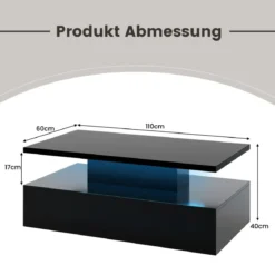 Hochglanz LED-Couchtisch mit Einstellbaren Lichtfarben & Helligkeit Wohnzimmertisch
