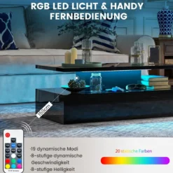 Hochglanz LED-Couchtisch mit Einstellbaren Lichtfarben & Helligkeit Wohnzimmertisch