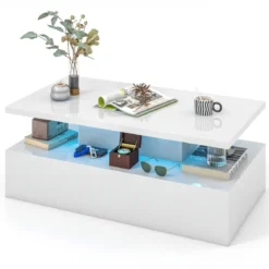Hochglanz LED-Couchtisch mit Einstellbaren Lichtfarben & Helligkeit Wohnzimmertisch