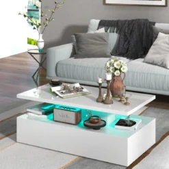 Hochglanz LED-Couchtisch mit Einstellbaren Lichtfarben & Helligkeit Wohnzimmertisch