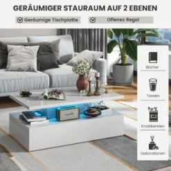Hochglanz LED-Couchtisch mit Einstellbaren Lichtfarben & Helligkeit Wohnzimmertisch
