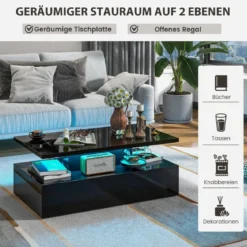 Hochglanz LED-Couchtisch mit Einstellbaren Lichtfarben & Helligkeit Wohnzimmertisch