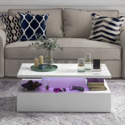 Hochglanz LED-Couchtisch mit Einstellbaren Lichtfarben & Helligkeit Wohnzimmertisch