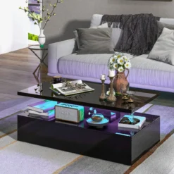 Hochglanz LED-Couchtisch mit Einstellbaren Lichtfarben & Helligkeit Wohnzimmertisch