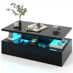 Hochglanz LED-Couchtisch mit Einstellbaren Lichtfarben & Helligkeit Wohnzimmertisch