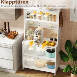 Hoch Küchenschrank mit Rollen & Klapptüren & Stecktafel & Haken Buffetschrank Weiß